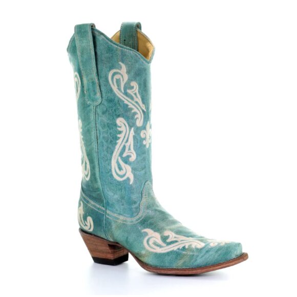 Corral Shoes - Corral Boots Turquoise Blue Leather Cortez Western Cowboy Boots Women's Size 10